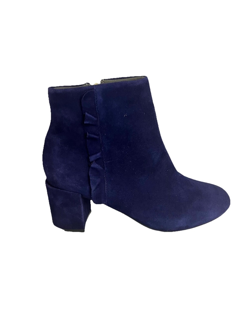 Rockport Total Motion Womens 7 Blue/Black Suede Bootie Boot Block Heel Ruffle